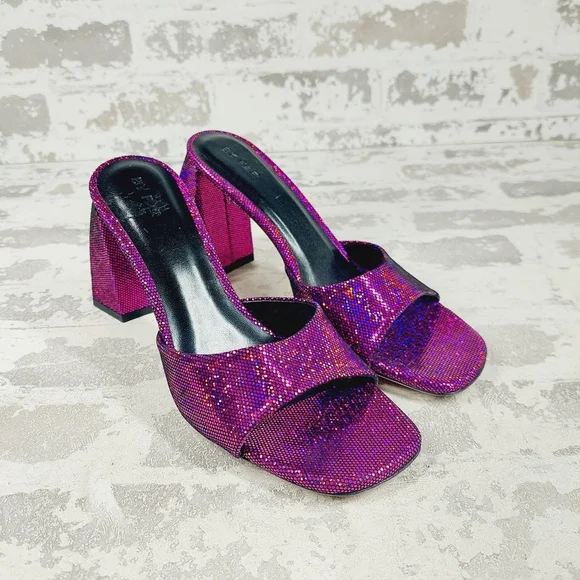 New By Far Michele Purple Metallic Leather Mules K127 - Picture 3 of 12
